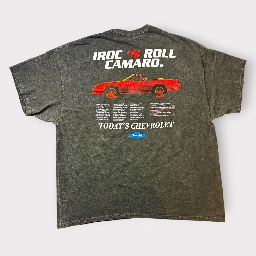 GM Chevrolet Camaro IROC N Roll Graphic T-Shirt‎ Mens XL Washed Black Car Tee